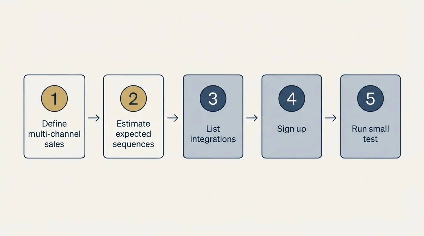 Step sequence: Getting Started Checklist (Define multi-channel sales, Estimate expected sequences, List integrations, Sign up)