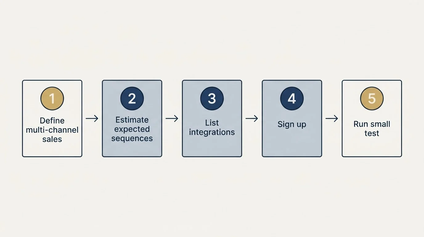 Step sequence: Getting Started Checklist (Define multi-channel sales, Estimate expected sequences, List integrations, Sign up)