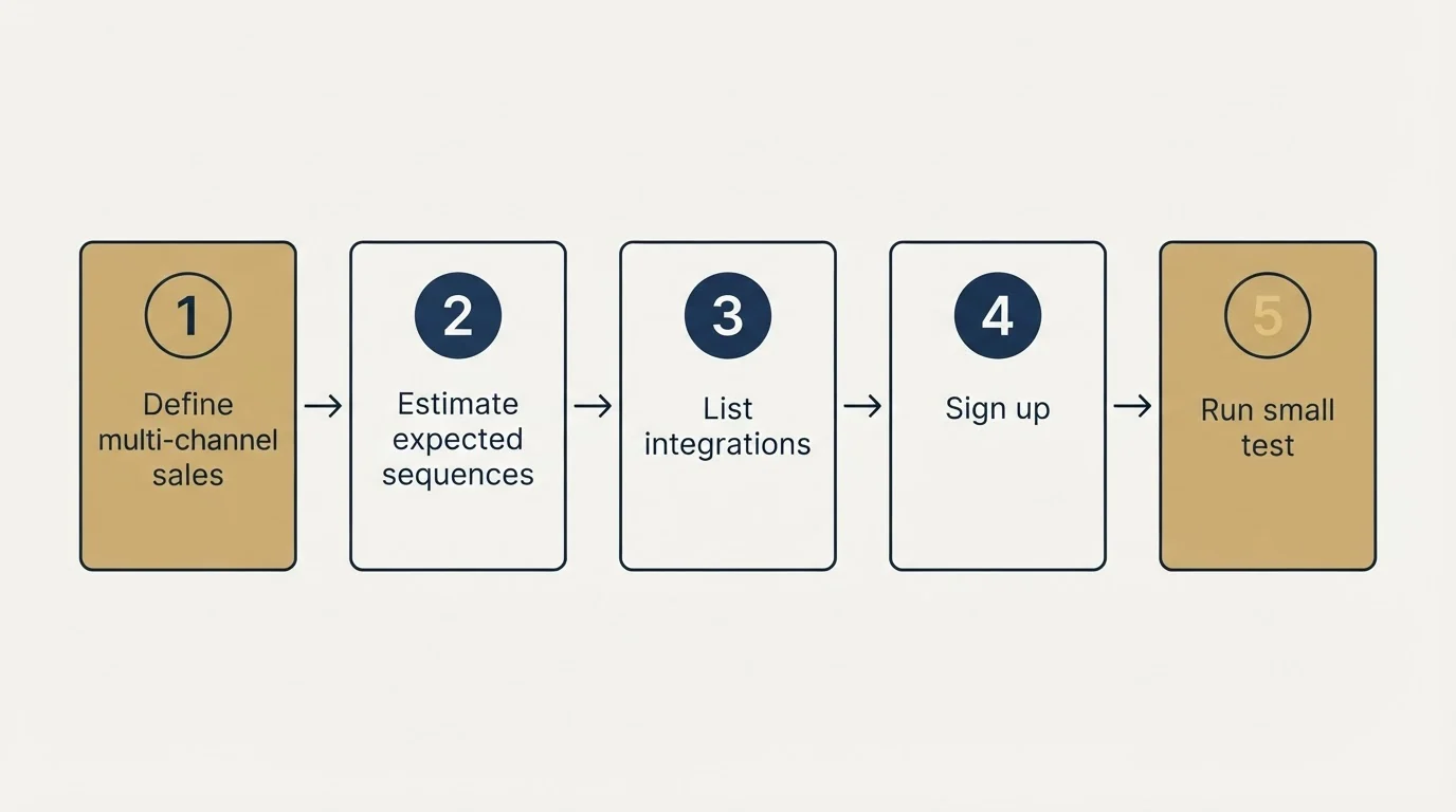 Step sequence: Getting Started Checklist (Define multi-channel sales, Estimate expected sequences, List integrations, Sign up)