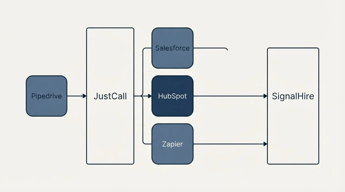 Integration flow: Integration Ecosystem (JustCall, SignalHire, Salesforce, HubSpot)