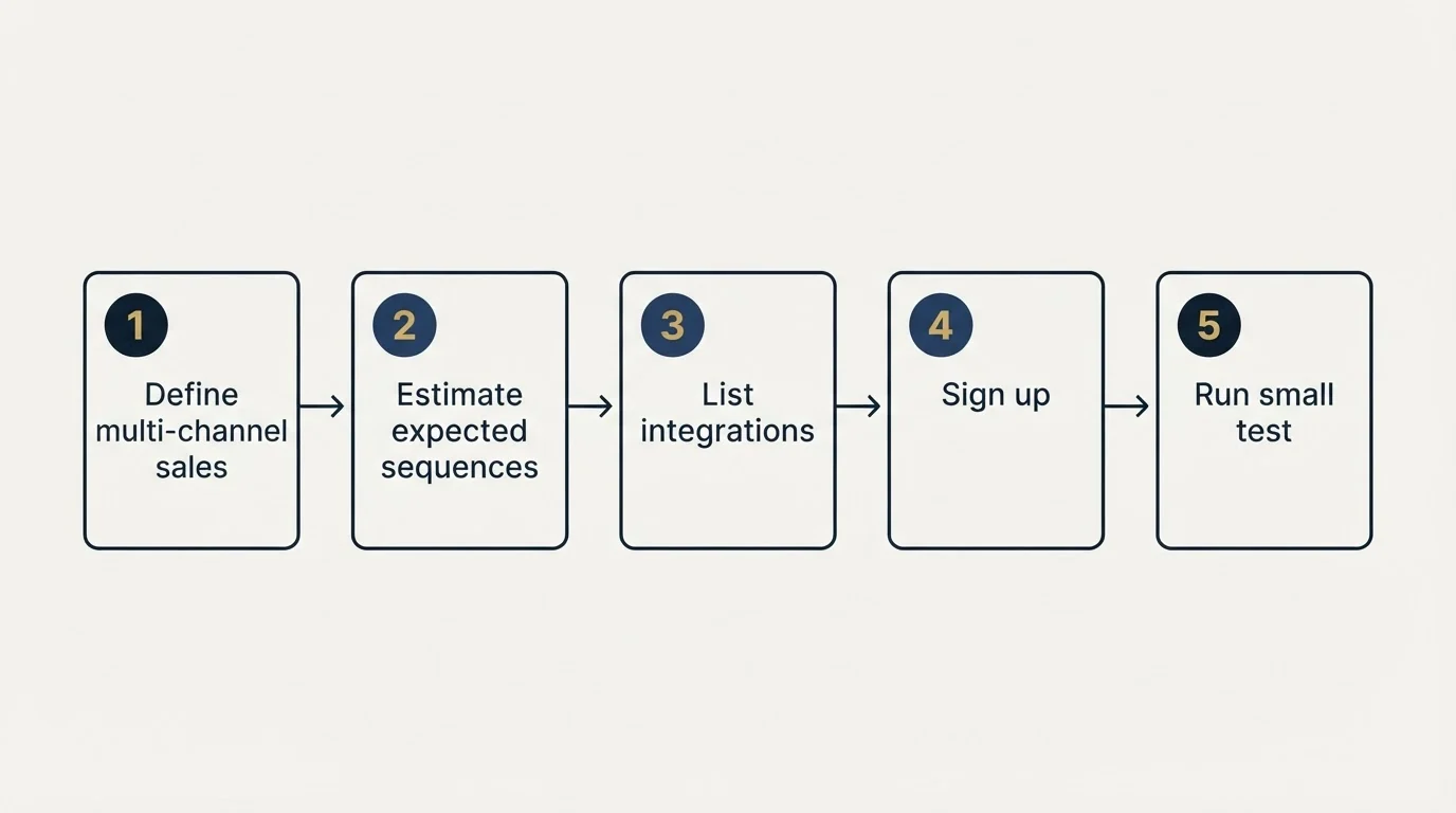 Step sequence: Getting Started Checklist (Define multi-channel sales, Estimate expected sequences, List integrations, Sign up)