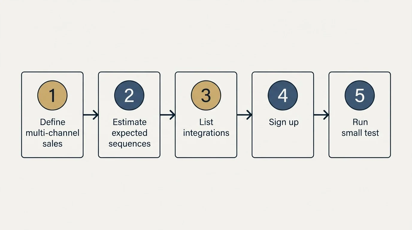 Step sequence: Getting Started Checklist (Define multi-channel sales, Estimate expected sequences, List integrations, Sign up)