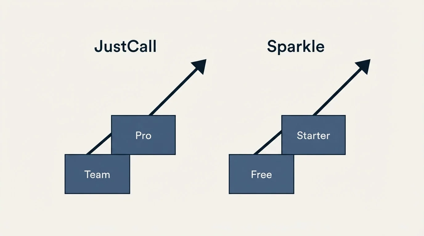 Pricing ladder: Pricing Comparison (JustCall, Sparkle, Team, Free)