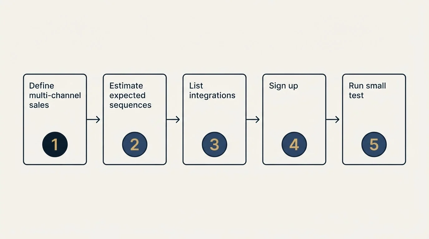 Step sequence: Getting Started Checklist (Define multi-channel sales, Estimate expected sequences, List integrations, Sign up)