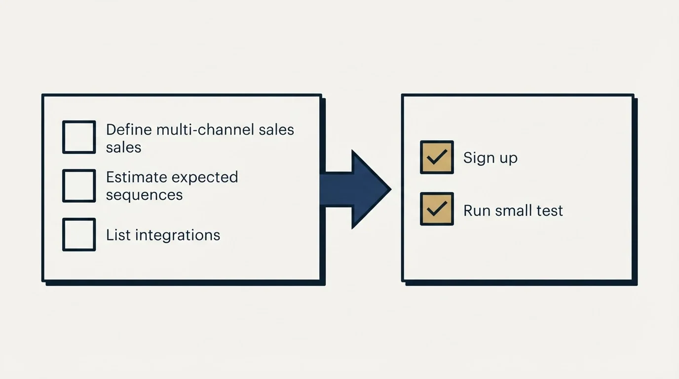 Before-and-after steps: Getting Started Checklist (Define multi-channel sales, Estimate expected sequences, List integrations, Sign up)