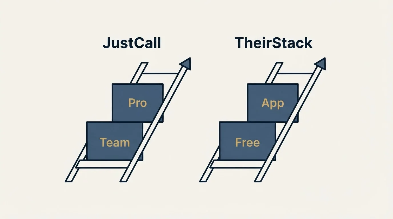 Pricing ladder: Pricing Comparison (JustCall, TheirStack, Team, Free)