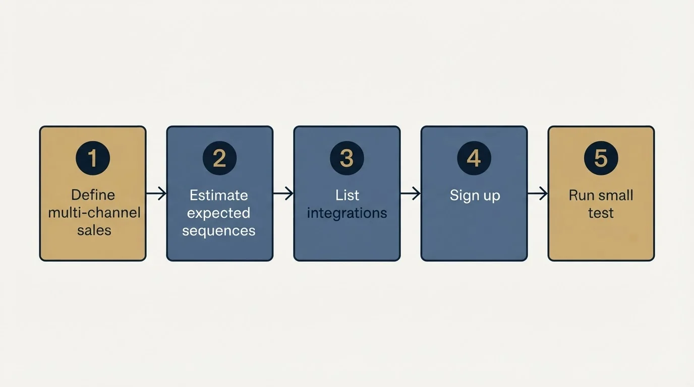 Step sequence: Getting Started Checklist (Define multi-channel sales, Estimate expected sequences, List integrations, Sign up)
