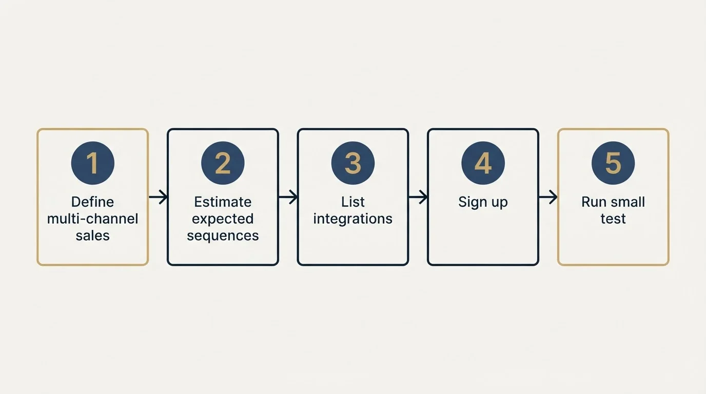 Step sequence: Getting Started Checklist (Define multi-channel sales, Estimate expected sequences, List integrations, Sign up)