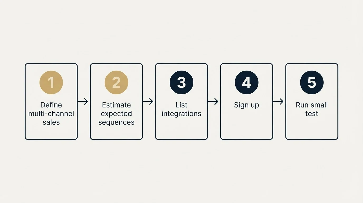 Step sequence: Getting Started Checklist (Define multi-channel sales, Estimate expected sequences, List integrations, Sign up)