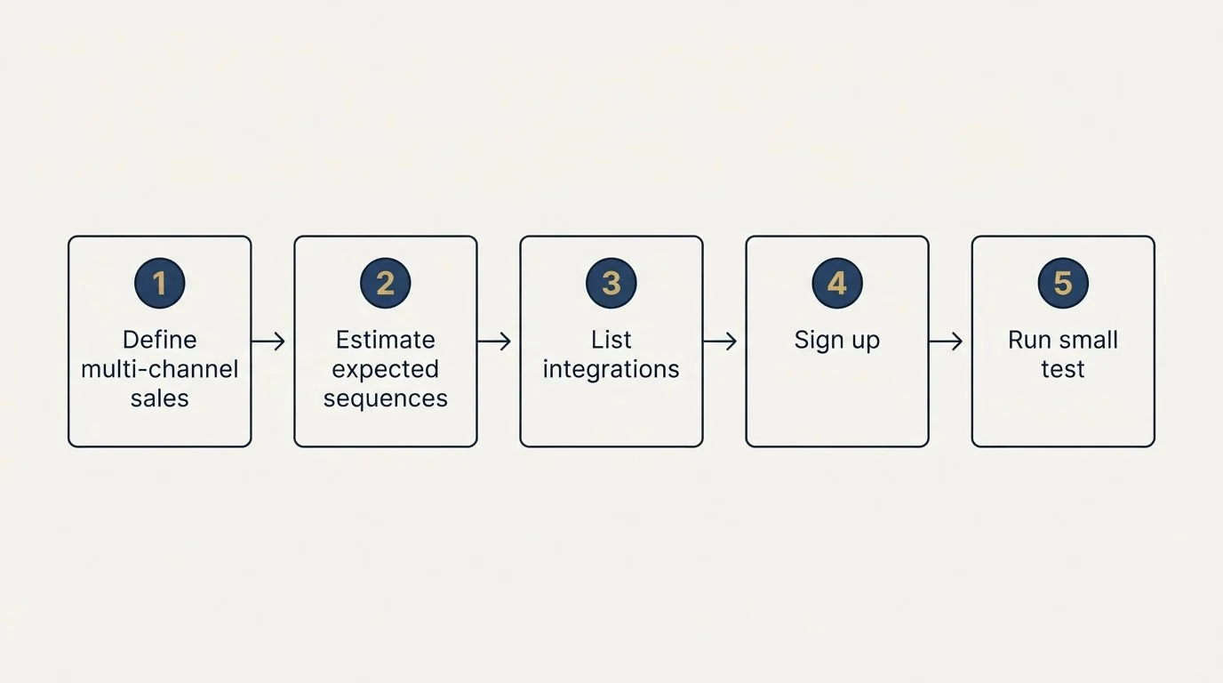 Step sequence: Getting Started Checklist (Define multi-channel sales, Estimate expected sequences, List integrations, Sign up)