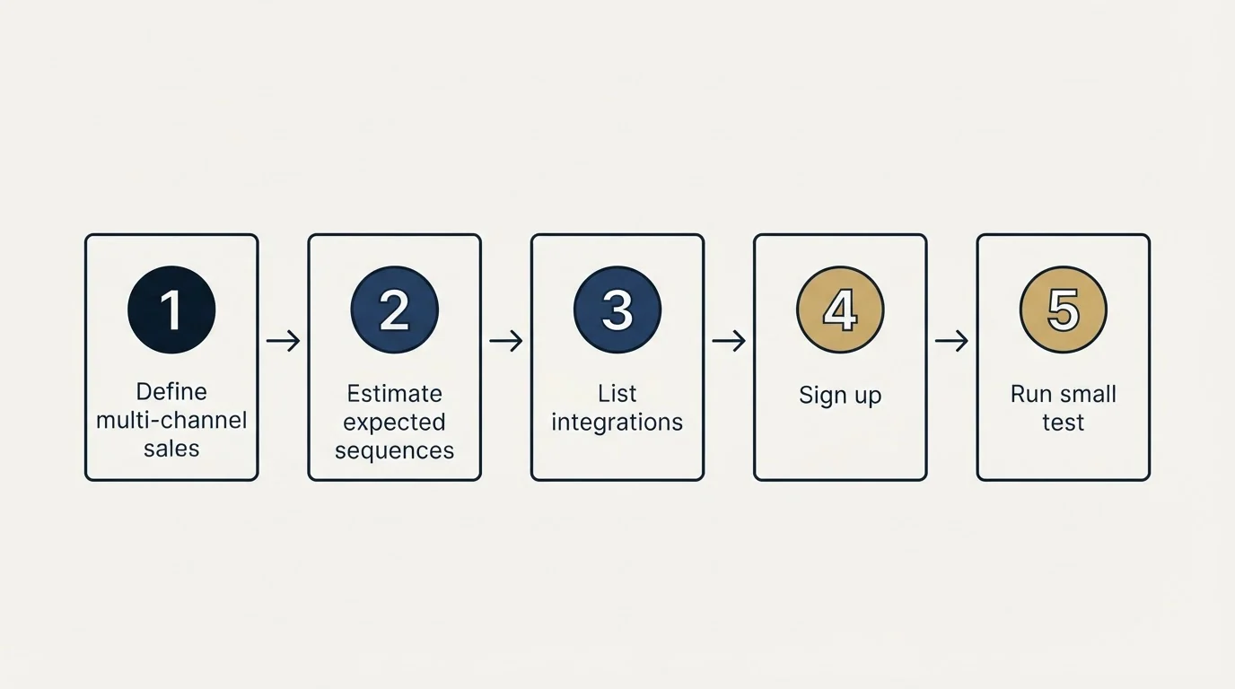 Step sequence: Getting Started Checklist (Define multi-channel sales, Estimate expected sequences, List integrations, Sign up)