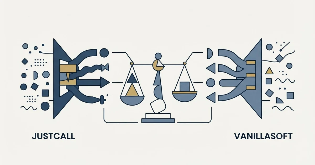 Editorial illustration for JustCall vs Vanillasoft