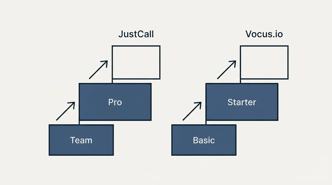 Pricing ladder: Pricing Comparison (JustCall, Vocus.io, Team, Basic)
