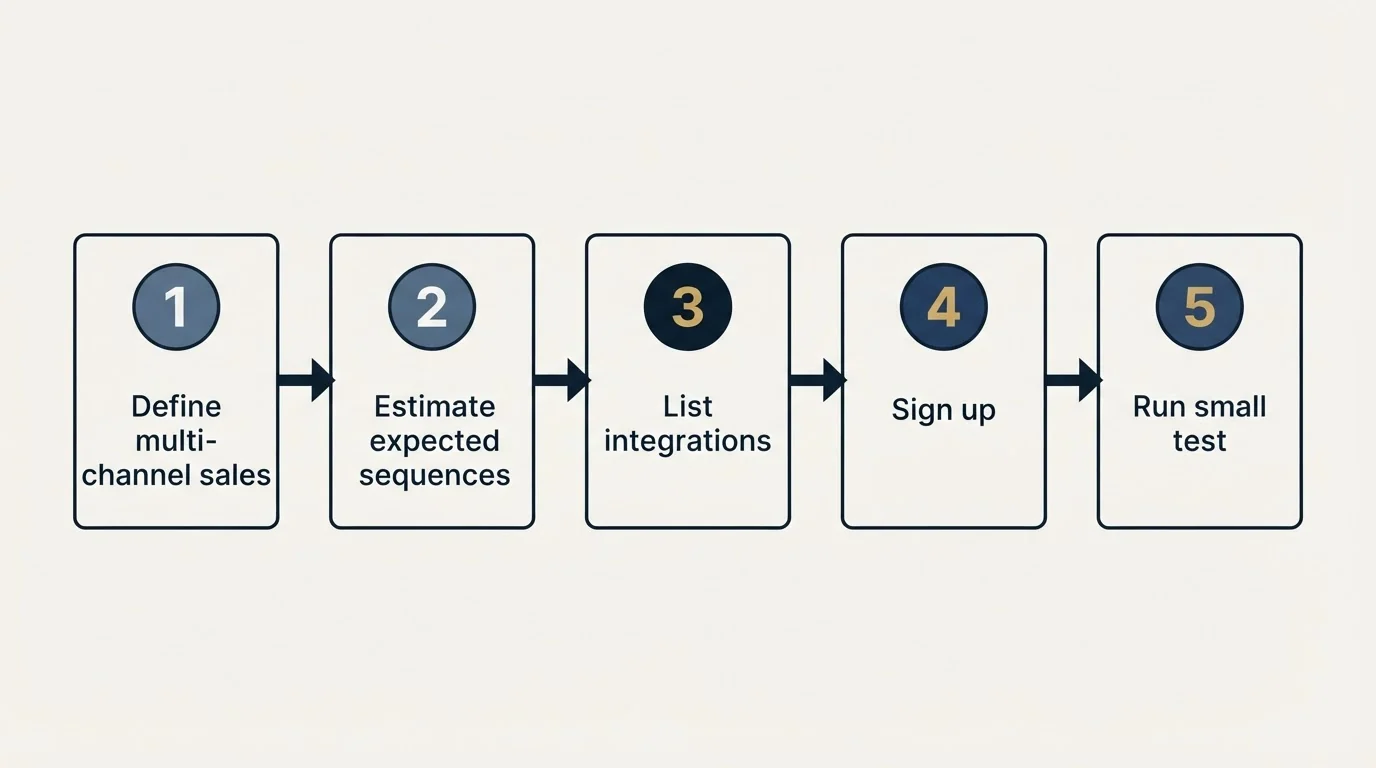 Step sequence: Getting Started Checklist (Define multi-channel sales, Estimate expected sequences, List integrations, Sign up)