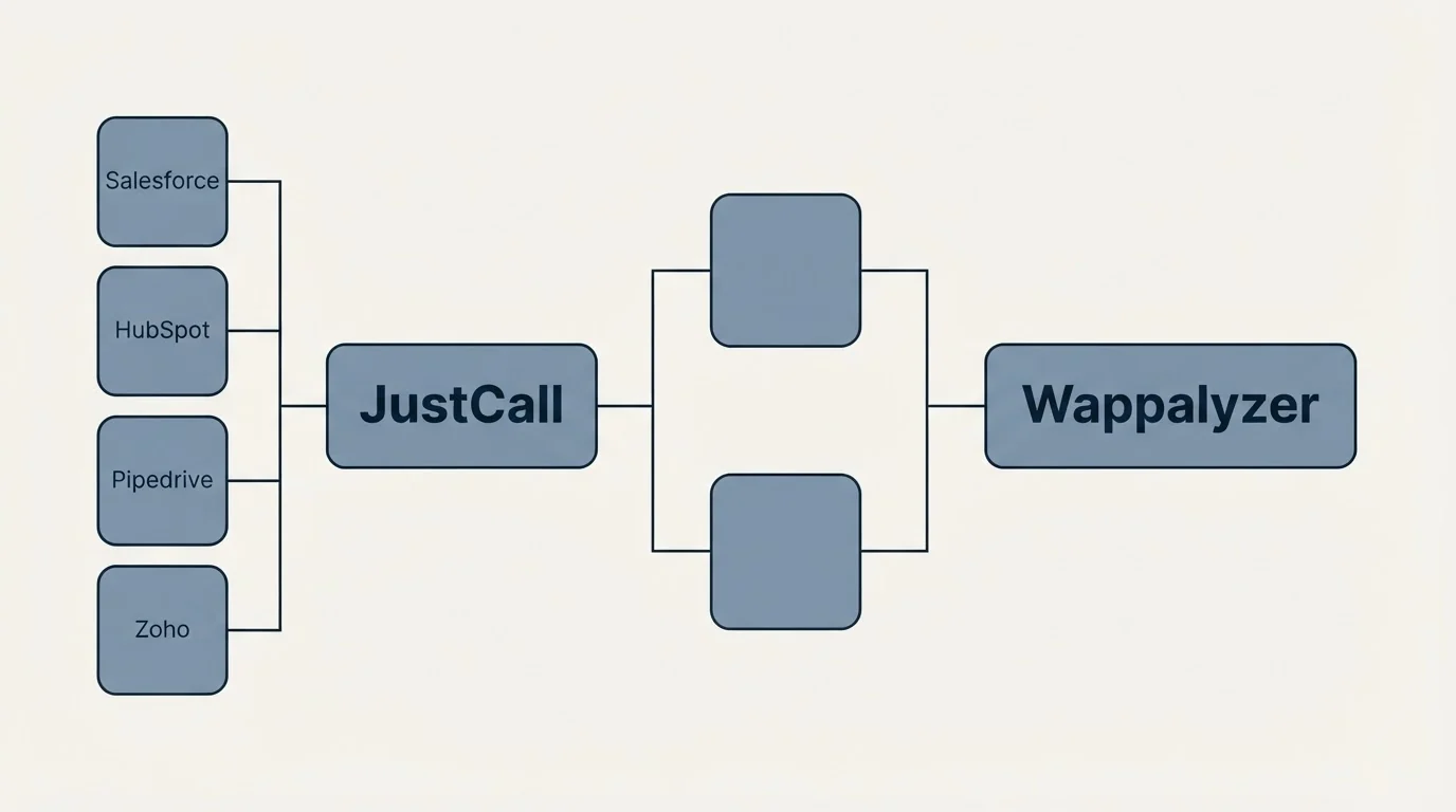 Integration flow: Integration Ecosystem (JustCall, Wappalyzer, Salesforce, HubSpot)