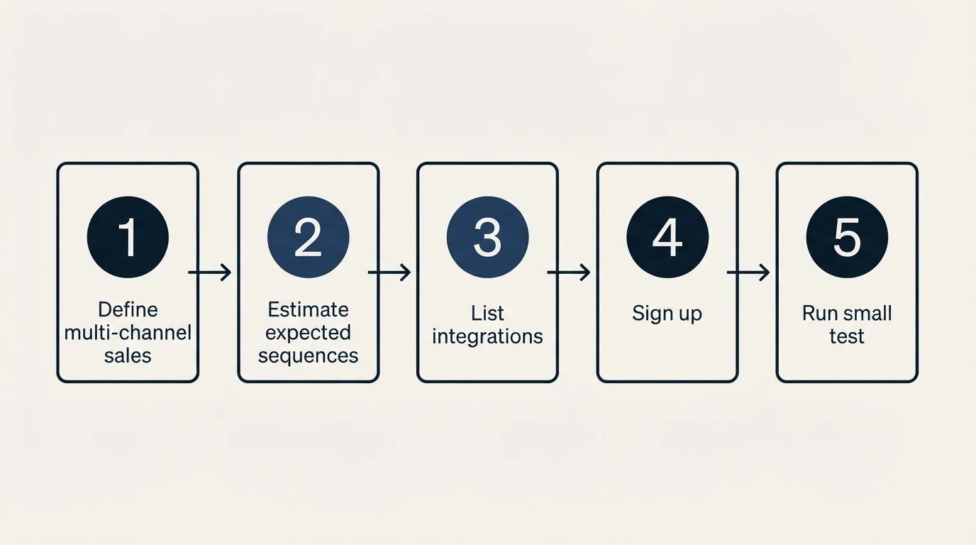 Step sequence: Getting Started Checklist (Define multi-channel sales, Estimate expected sequences, List integrations, Sign up)