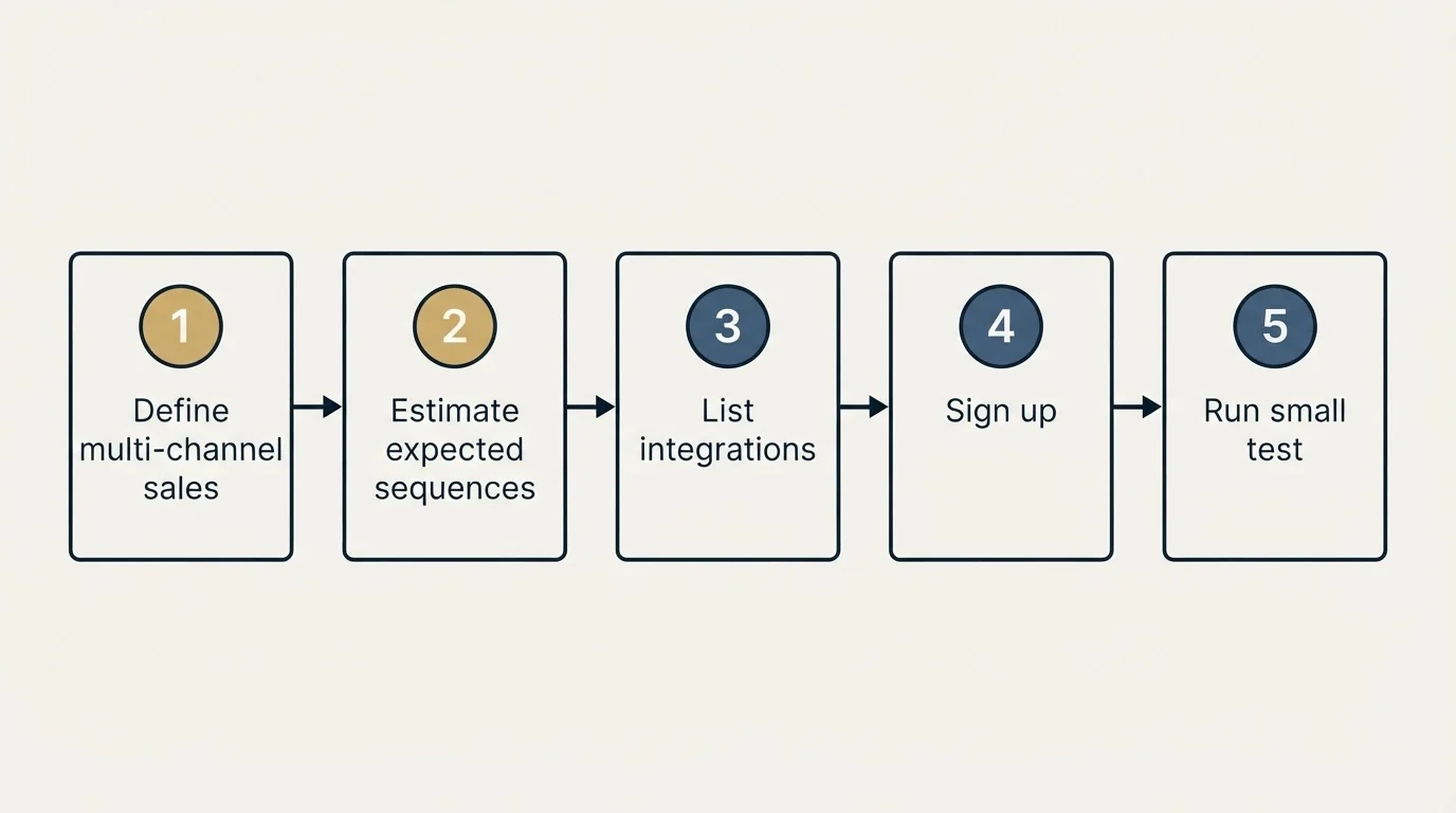Step sequence: Getting Started Checklist (Define multi-channel sales, Estimate expected sequences, List integrations, Sign up)