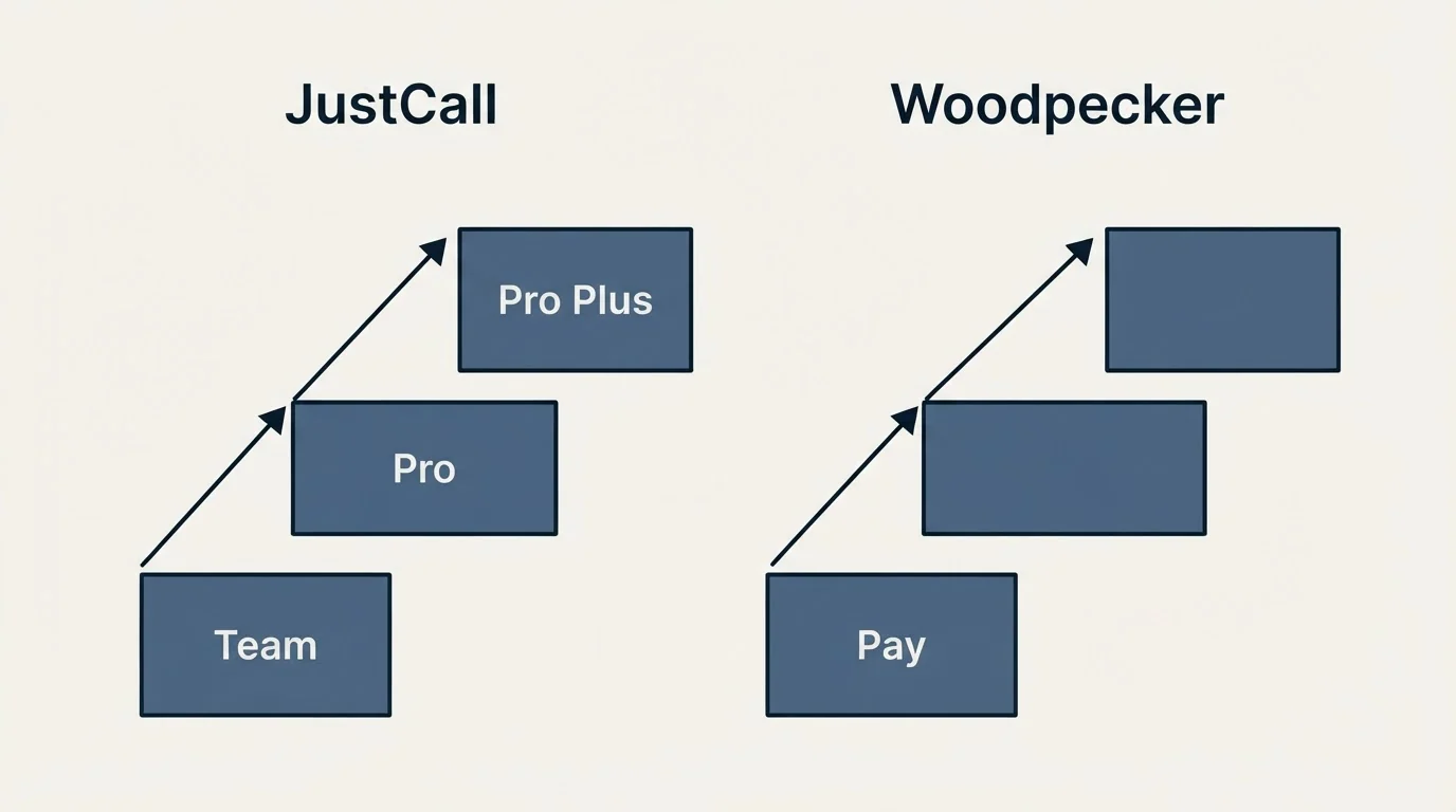 Pricing ladder: Pricing Comparison (JustCall, Woodpecker, Team, Pay)