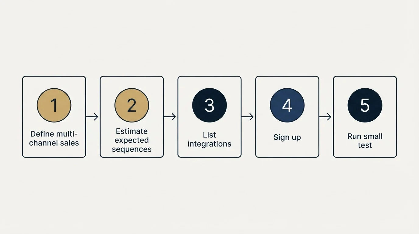 Step sequence: Getting Started Checklist (Define multi-channel sales, Estimate expected sequences, List integrations, Sign up)