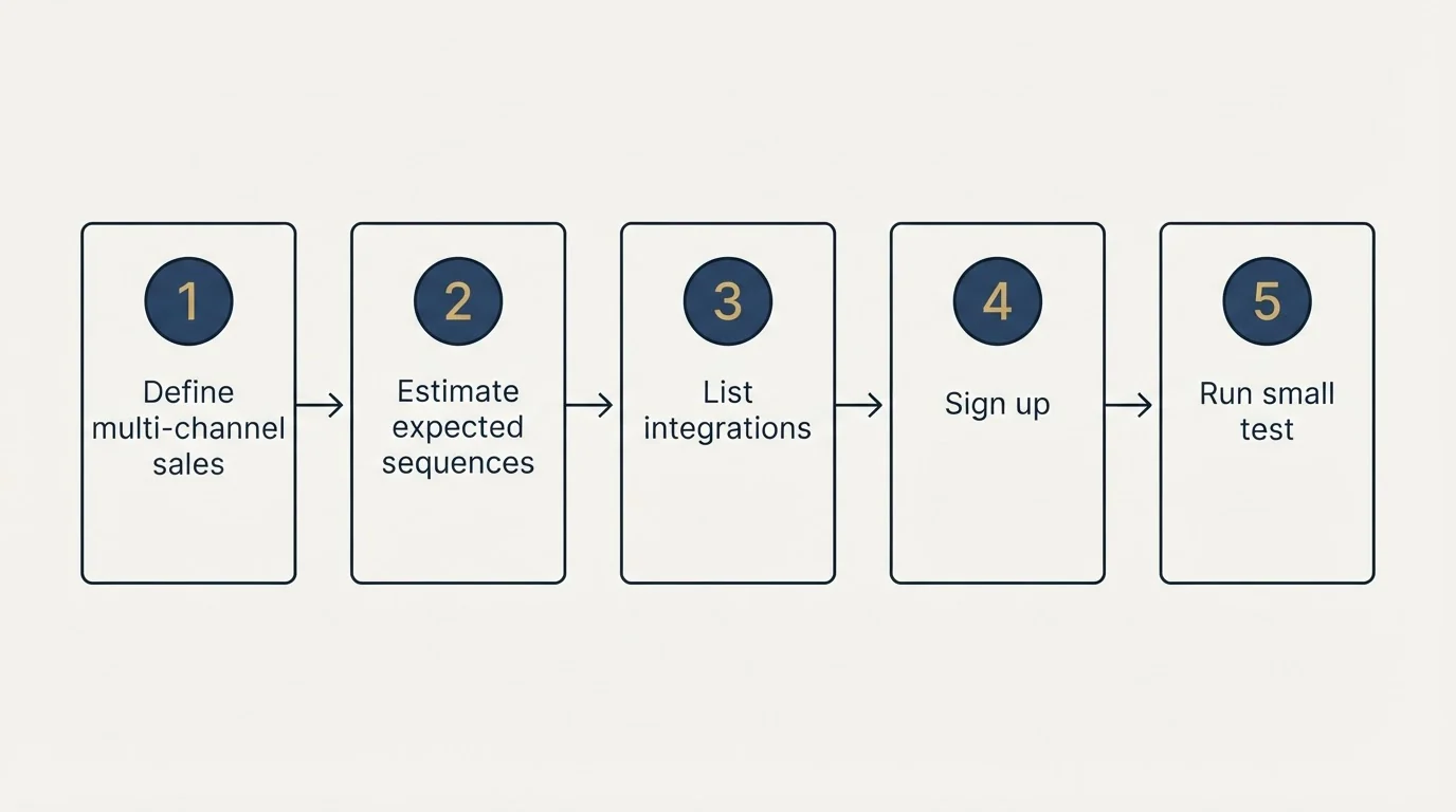 Step sequence: Getting Started Checklist (Define multi-channel sales, Estimate expected sequences, List integrations, Sign up)