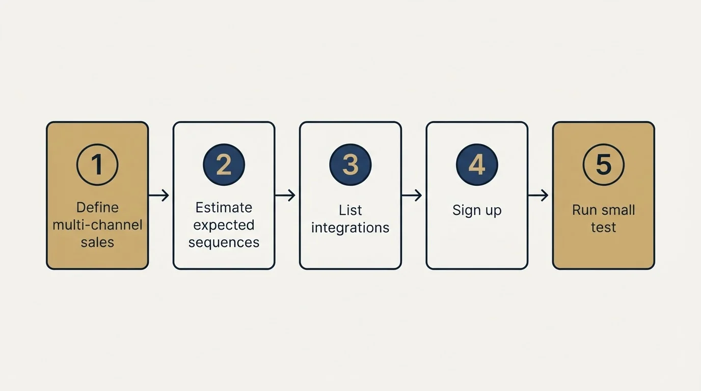 Step sequence: Getting Started Checklist (Define multi-channel sales, Estimate expected sequences, List integrations, Sign up)