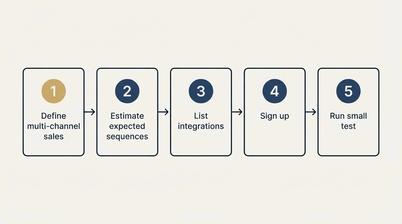 Step sequence: Getting Started Checklist (Define multi-channel sales, Estimate expected sequences, List integrations, Sign up)