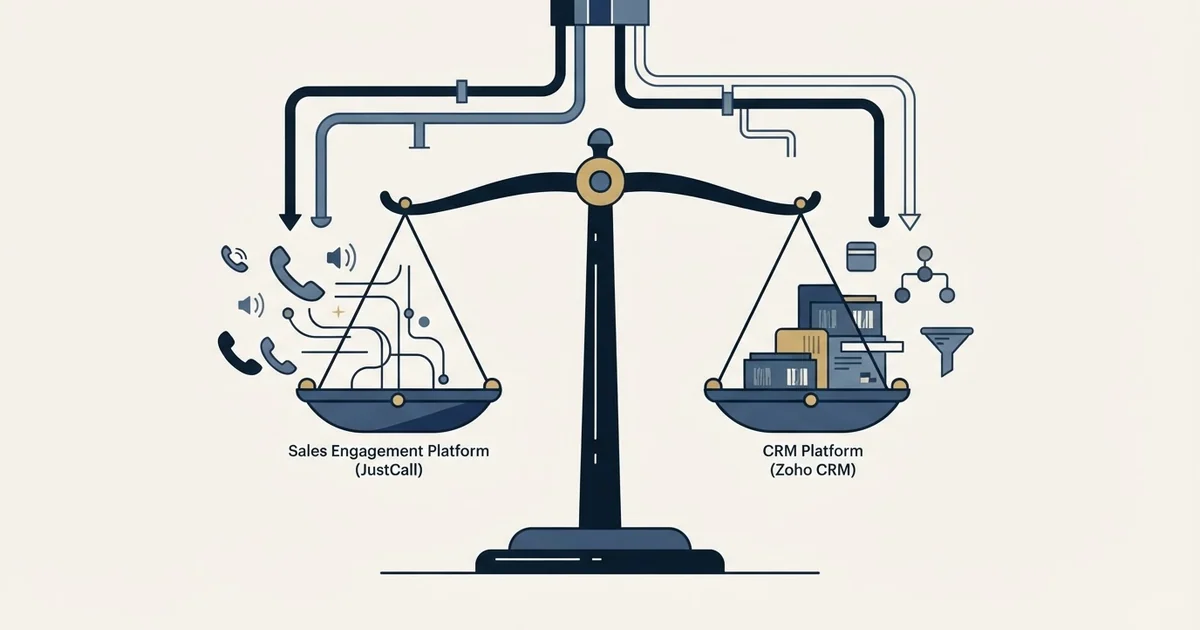 Editorial illustration for JustCall vs Zoho CRM