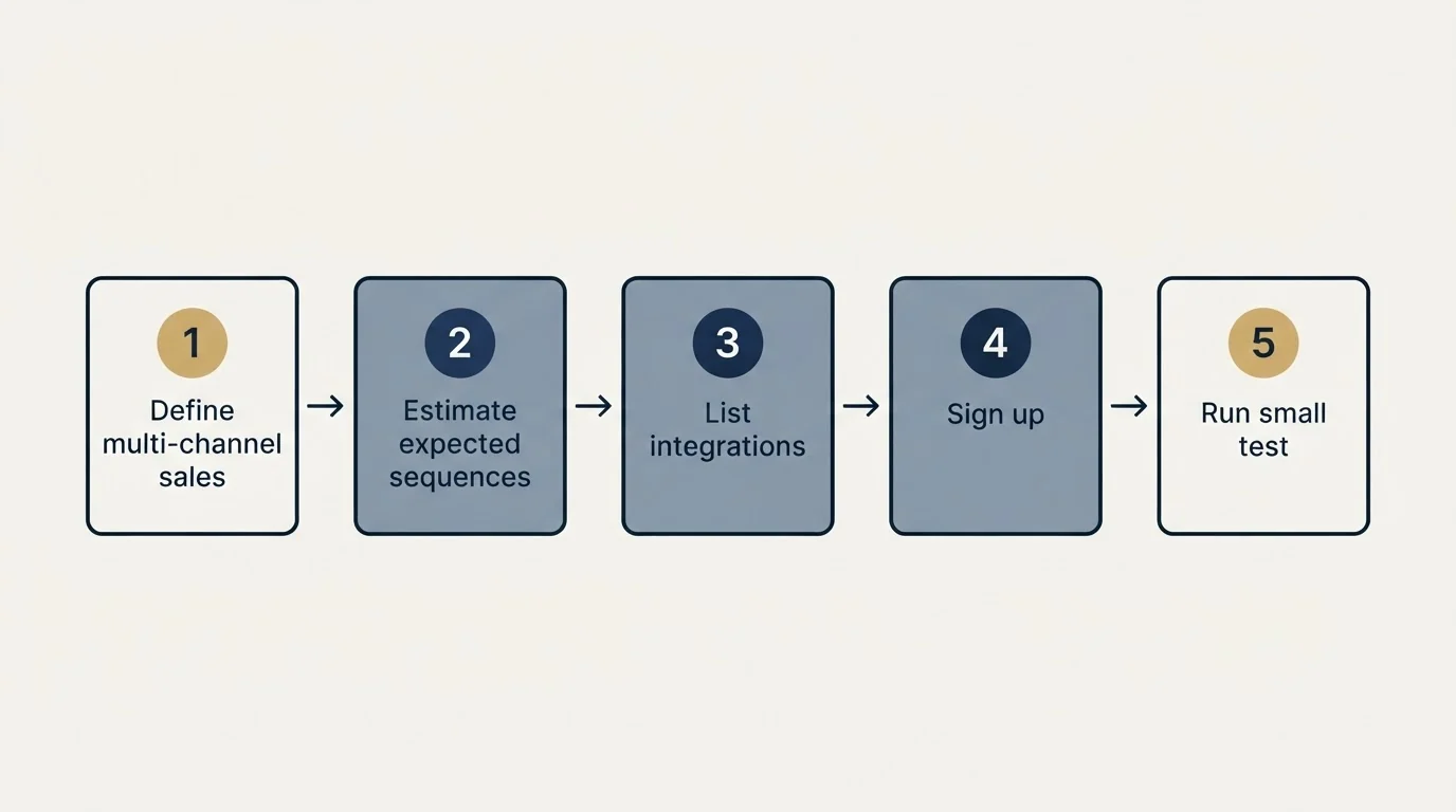 Step sequence: Getting Started Checklist (Define multi-channel sales, Estimate expected sequences, List integrations, Sign up)