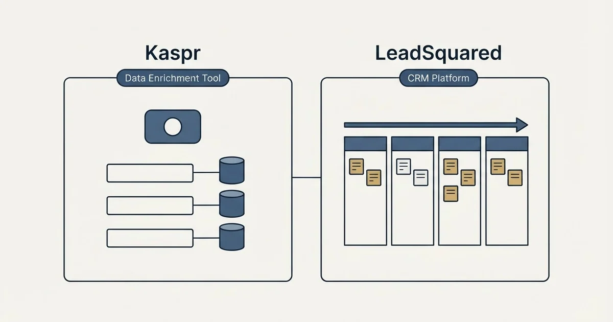 Side-by-side panels: Kaspr vs LeadSquared (Data Enrichment Tool, CRM Platform)