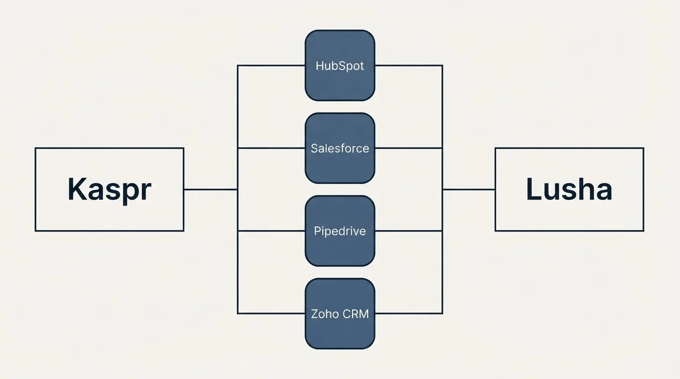 Integration flow: Integration Ecosystem (Kaspr, Lusha, HubSpot, Salesforce)