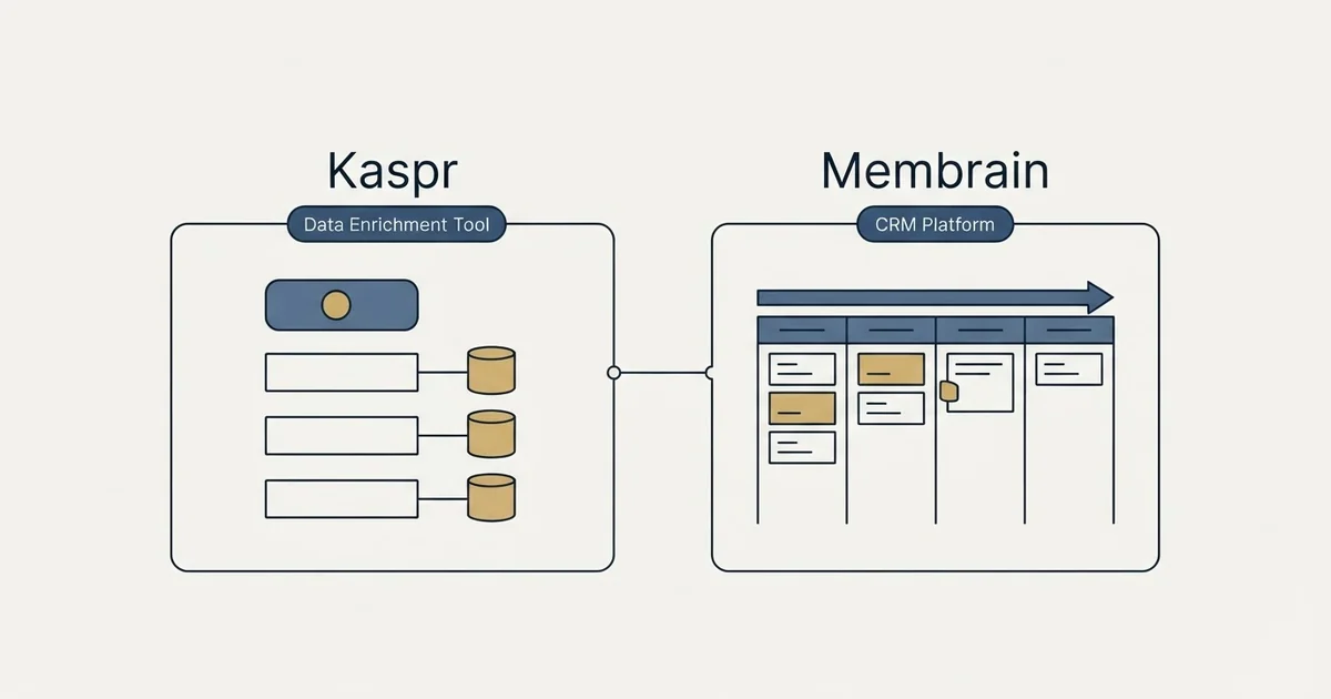 Side-by-side panels: Kaspr vs Membrain (Data Enrichment Tool, CRM Platform)