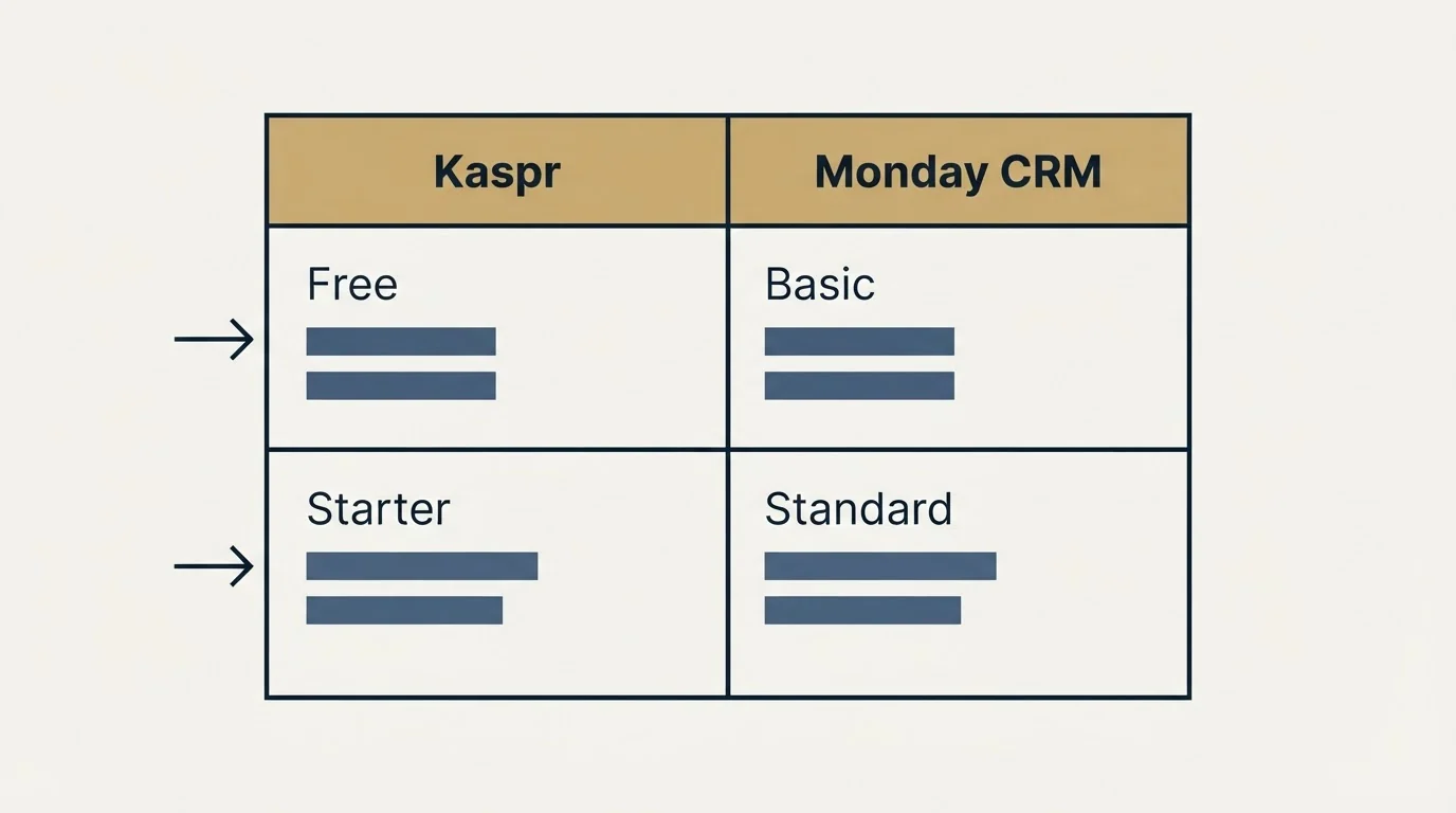 Pricing table: Pricing Comparison (Kaspr, Monday CRM, Free, Basic)