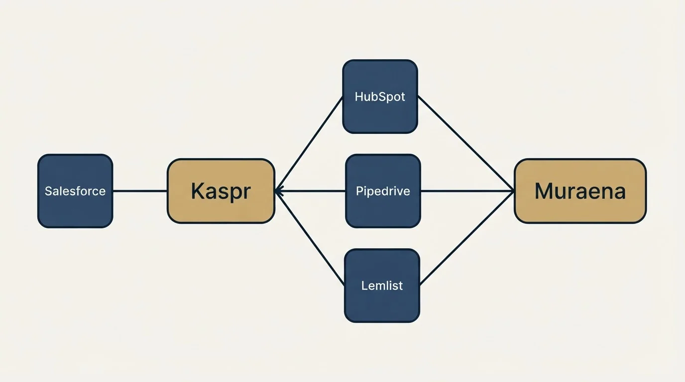 Integration schematic: Integration Ecosystem (Kaspr, Muraena, HubSpot, Pipedrive)