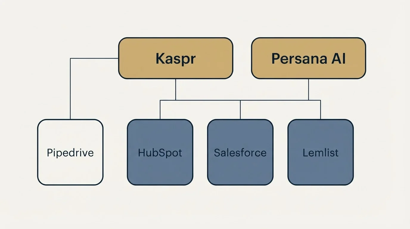 Integration grid: Integration Ecosystem (Kaspr, Persana AI, HubSpot, Salesforce)