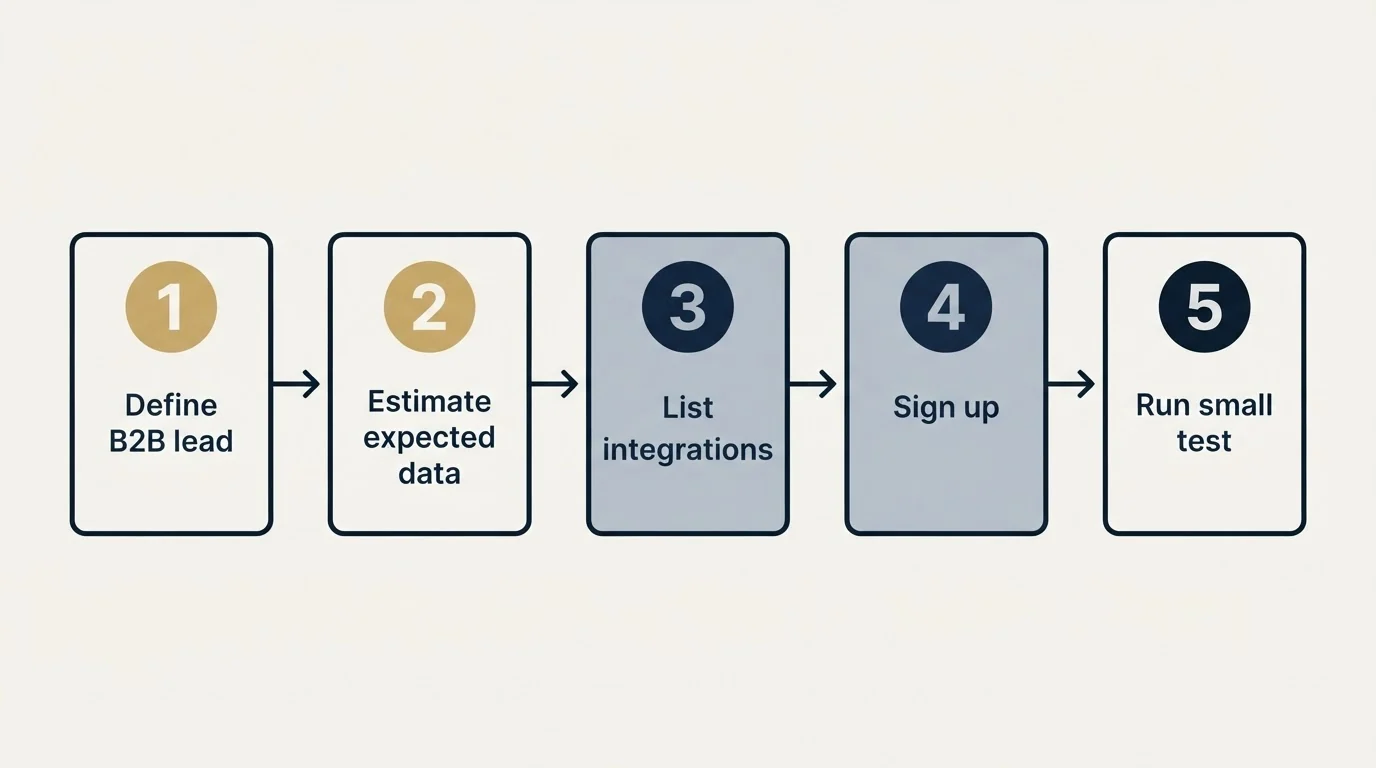 Step sequence: Getting Started Checklist (Define B2B lead, Estimate expected data, List integrations, Sign up)