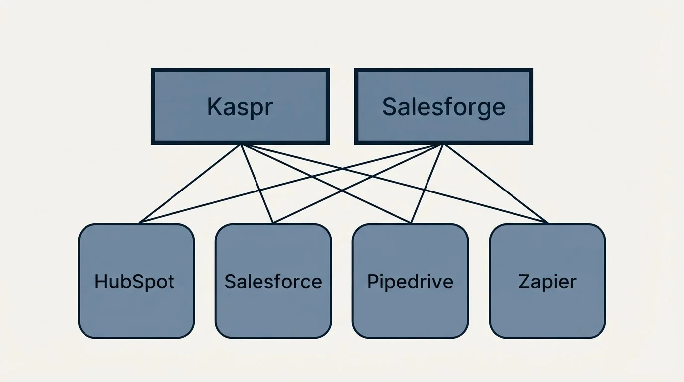 Integration grid: Integration Ecosystem (Kaspr, Salesforge, HubSpot, Salesforce)