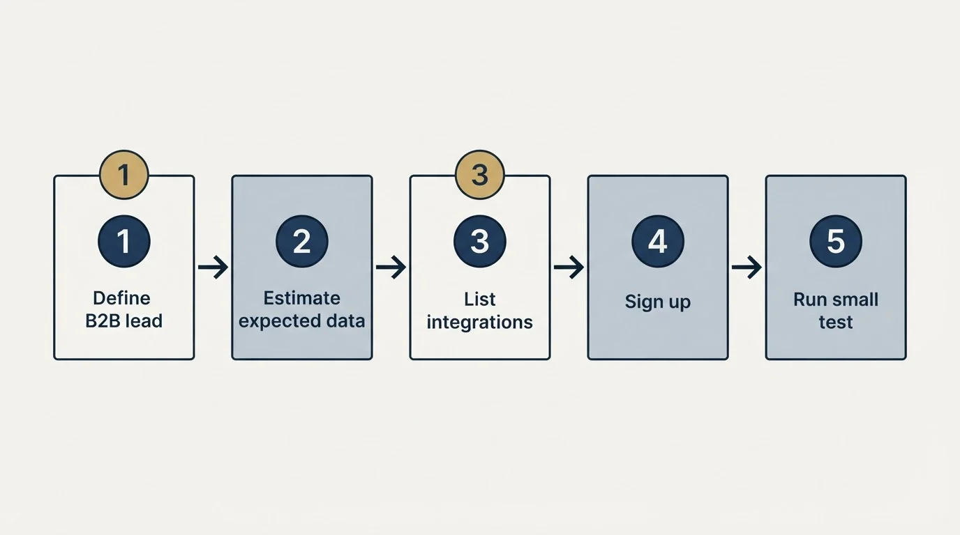 Step sequence: Getting Started Checklist (Define B2B lead, Estimate expected data, List integrations, Sign up)