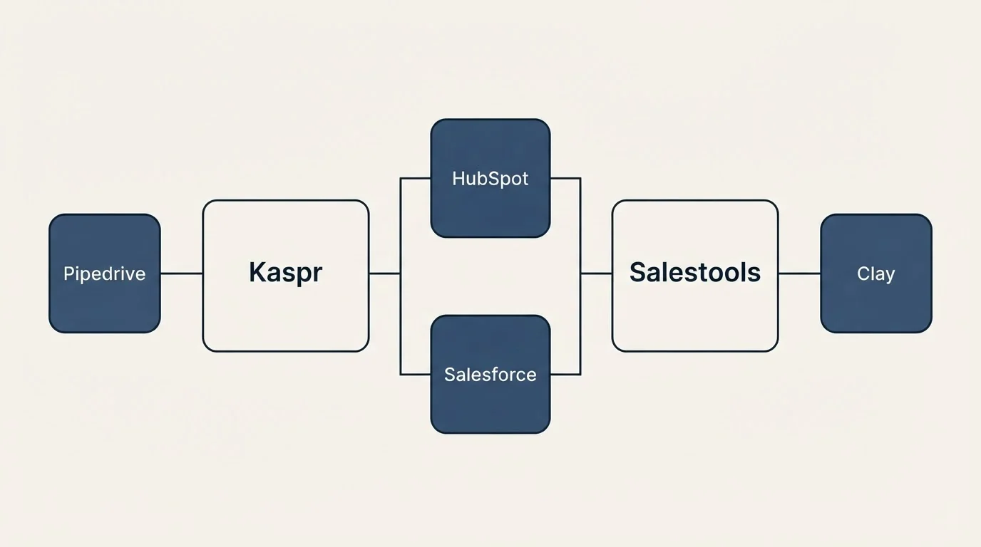 Integration flow: Integration Ecosystem (Kaspr, Salestools, HubSpot, Salesforce)