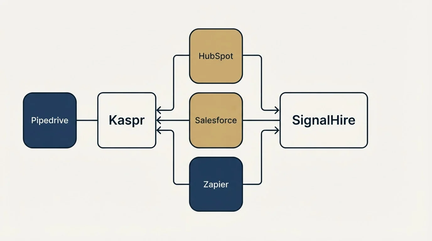Integration flow: Integration Ecosystem (Kaspr, SignalHire, HubSpot, Salesforce)
