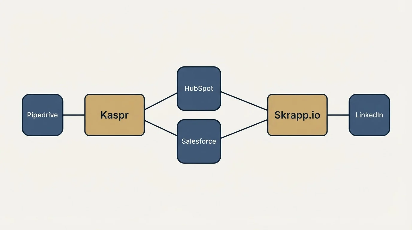 Integration schematic: Integration Ecosystem (Kaspr, Skrapp.io, HubSpot, Salesforce)