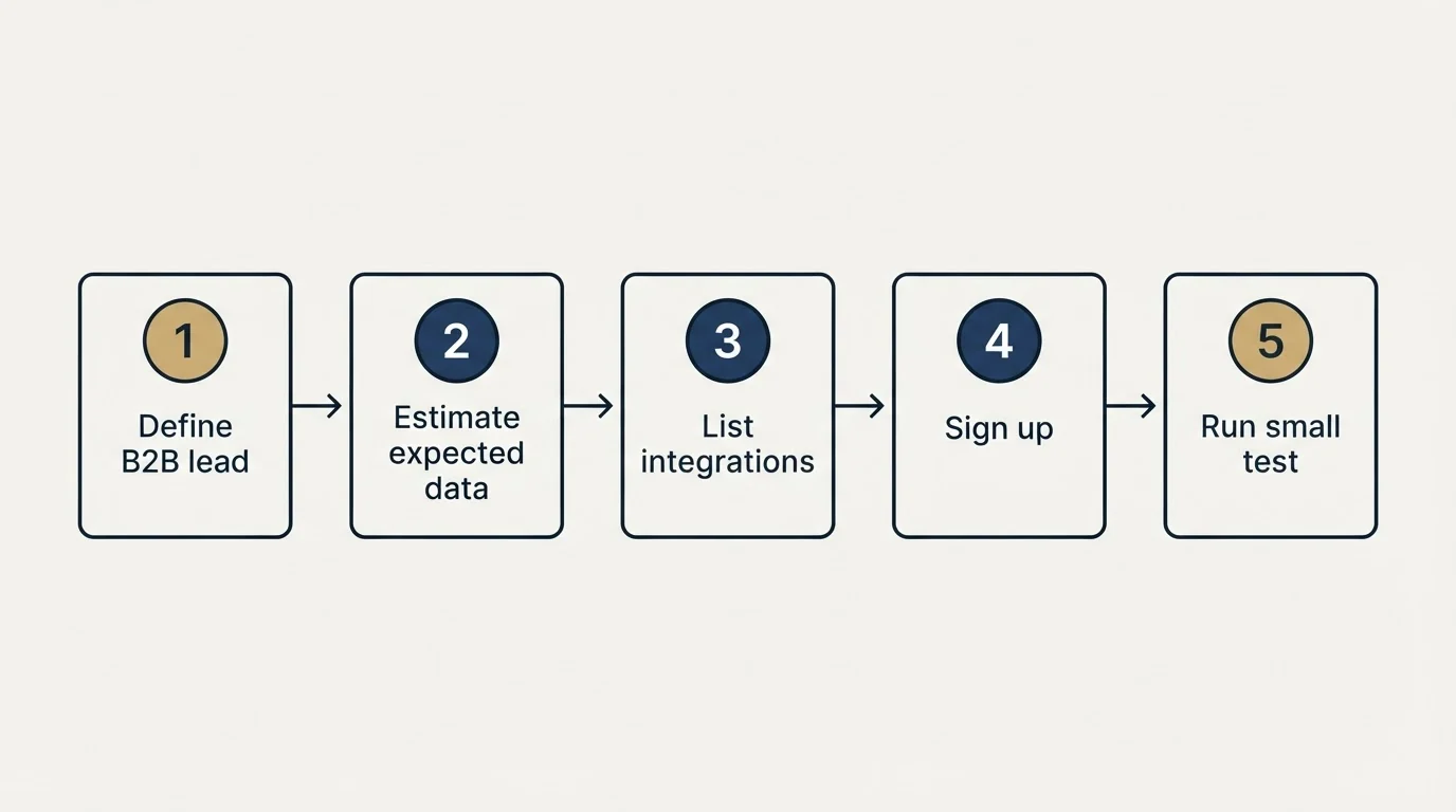 Step sequence: Getting Started Checklist (Define B2B lead, Estimate expected data, List integrations, Sign up)