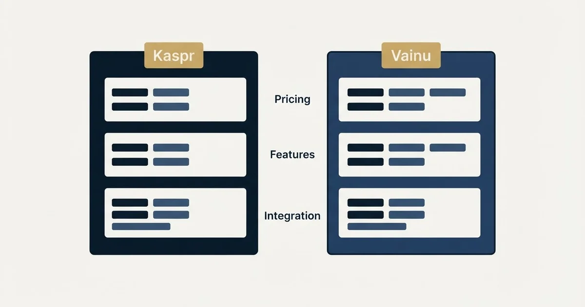 Comparison panel: Kaspr vs Vainu (Pricing, Features, Integration)