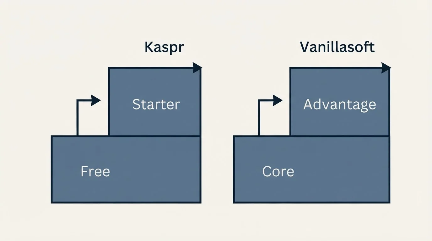 Pricing ladder: Pricing Comparison (Kaspr, Vanillasoft, Free, Core)