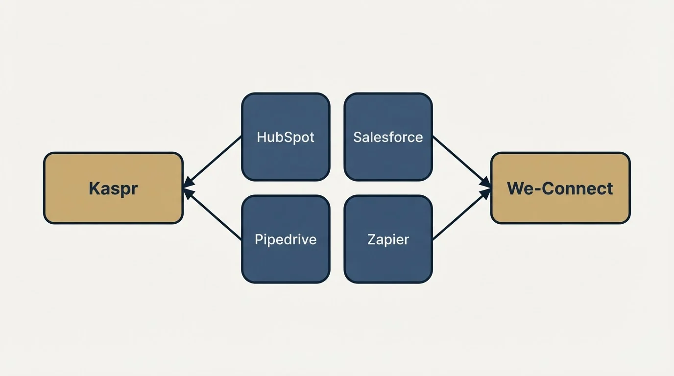 Integration schematic: Integration Ecosystem (Kaspr, We-Connect, HubSpot, Salesforce)