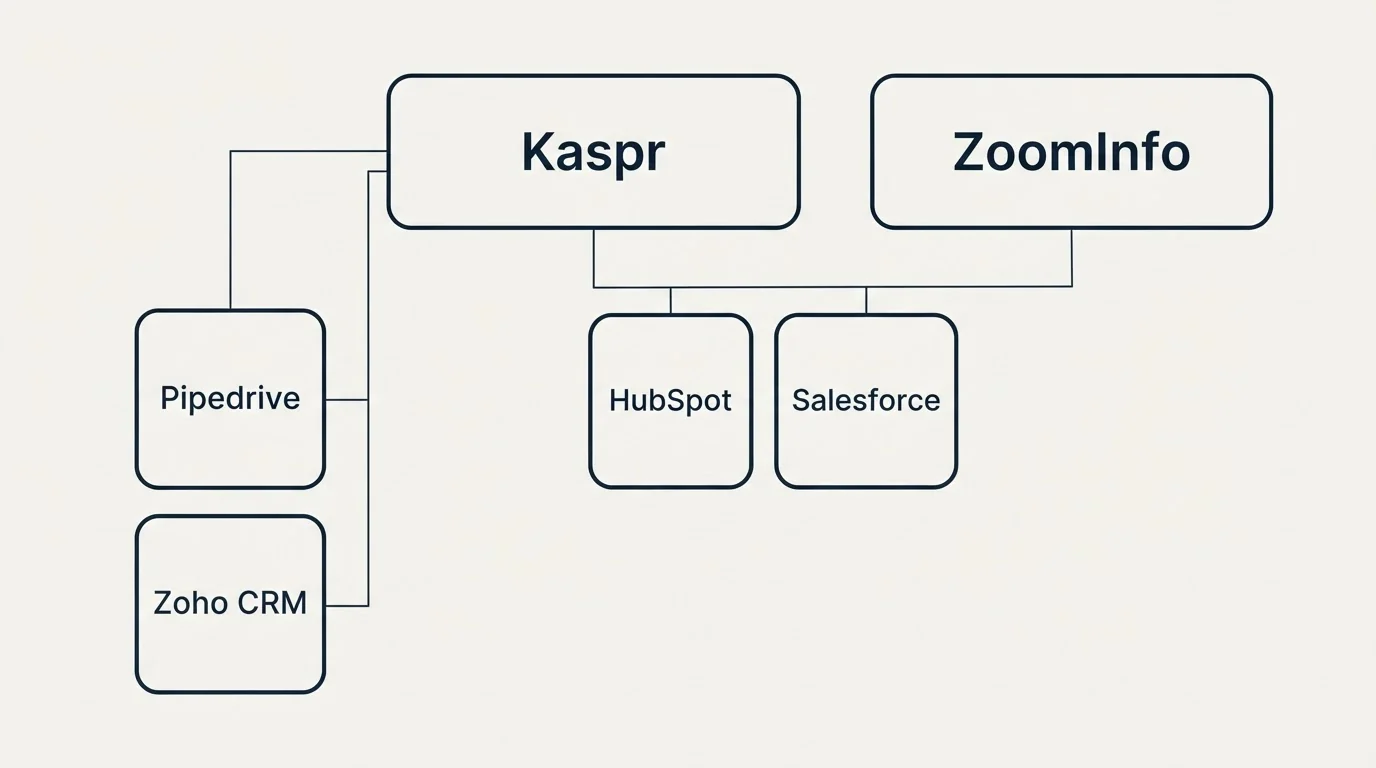 Integration grid: Integration Ecosystem (Kaspr, ZoomInfo, HubSpot, Salesforce)