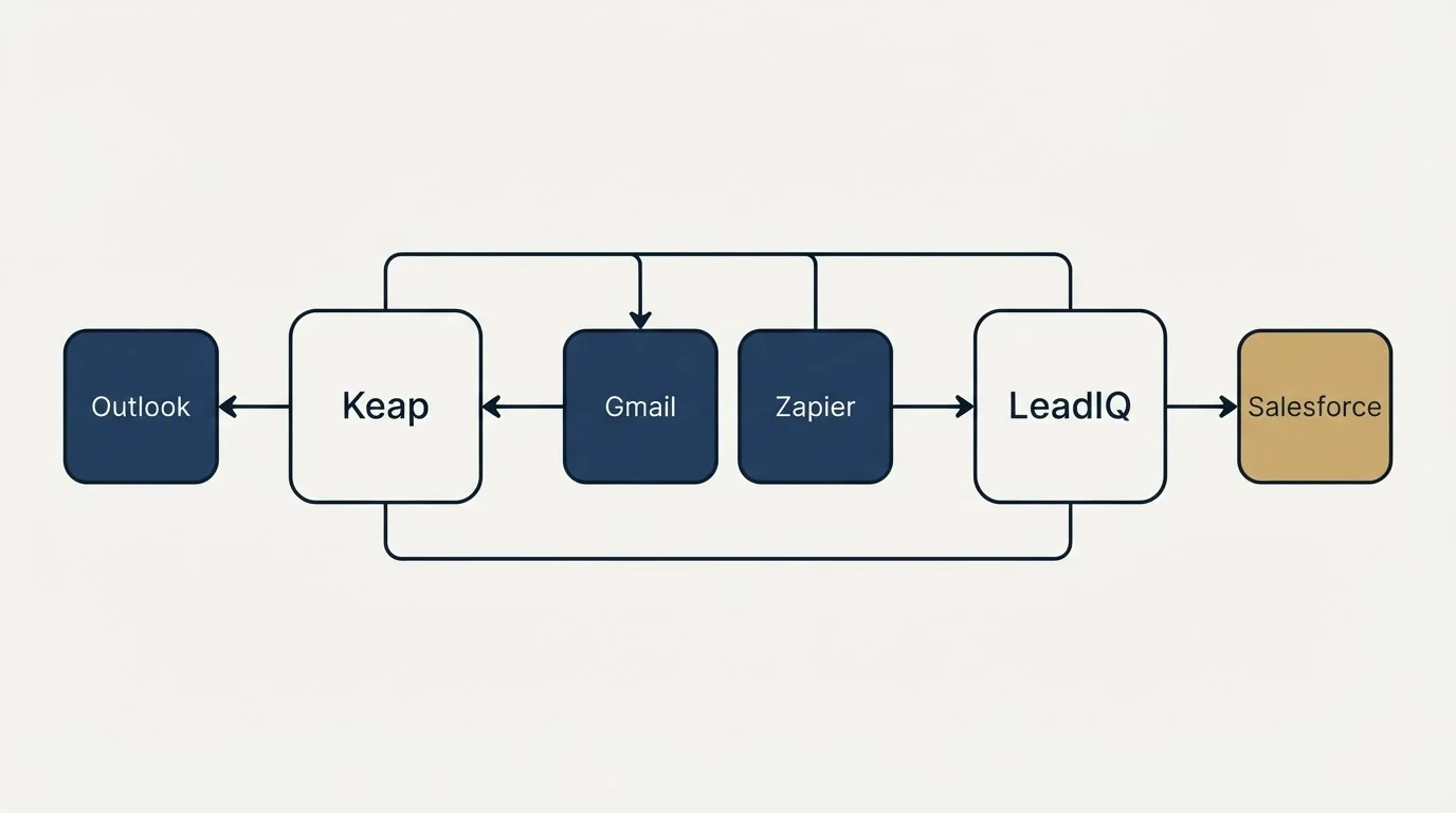 Integration schematic: Integration Ecosystem (Keap, LeadIQ, Gmail, Zapier)