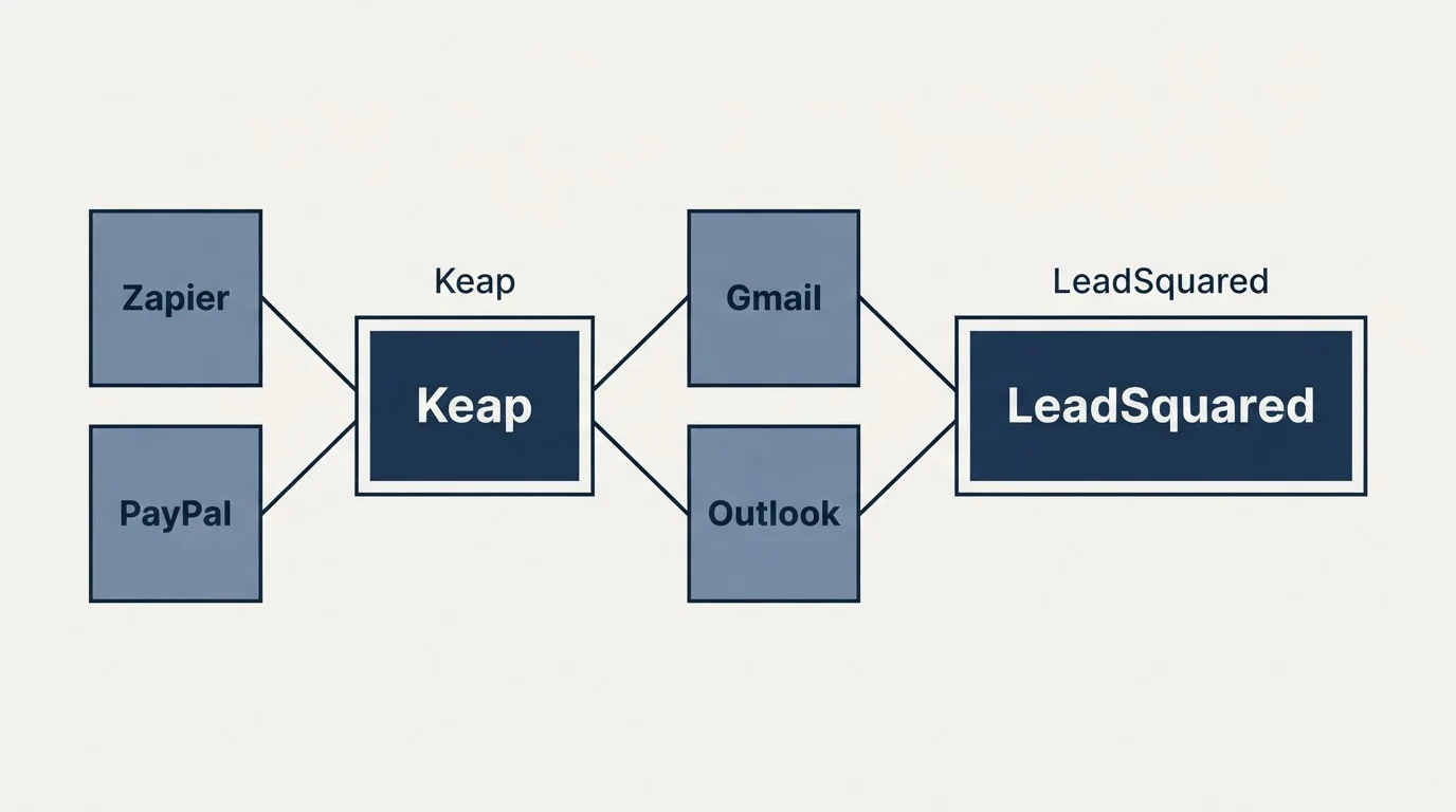Integration schematic: Integration Ecosystem (Keap, LeadSquared, Gmail, Outlook)