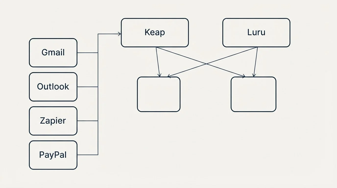 Integration grid: Integration Ecosystem (Keap, Luru, Gmail, Outlook)