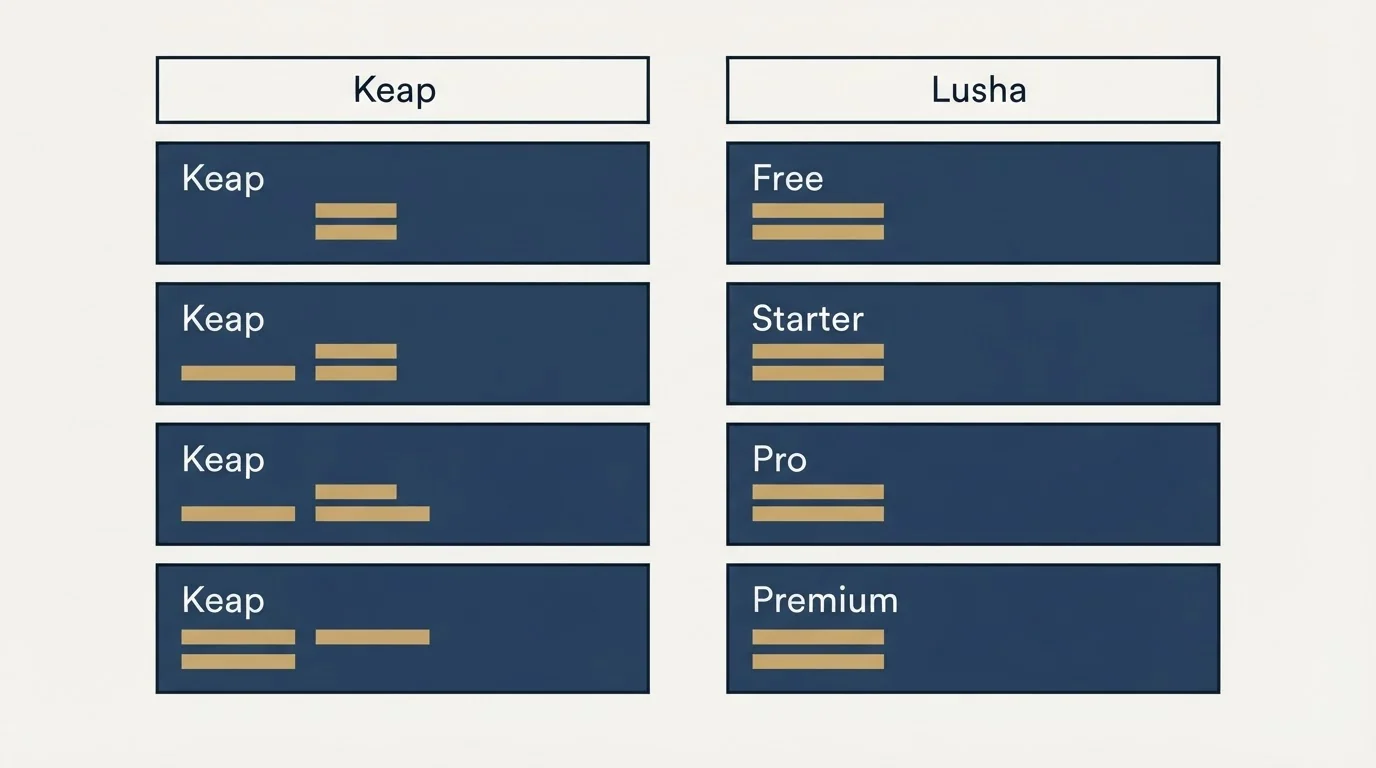 Pricing table: Pricing Comparison (Keap, Lusha, Free, Starter)