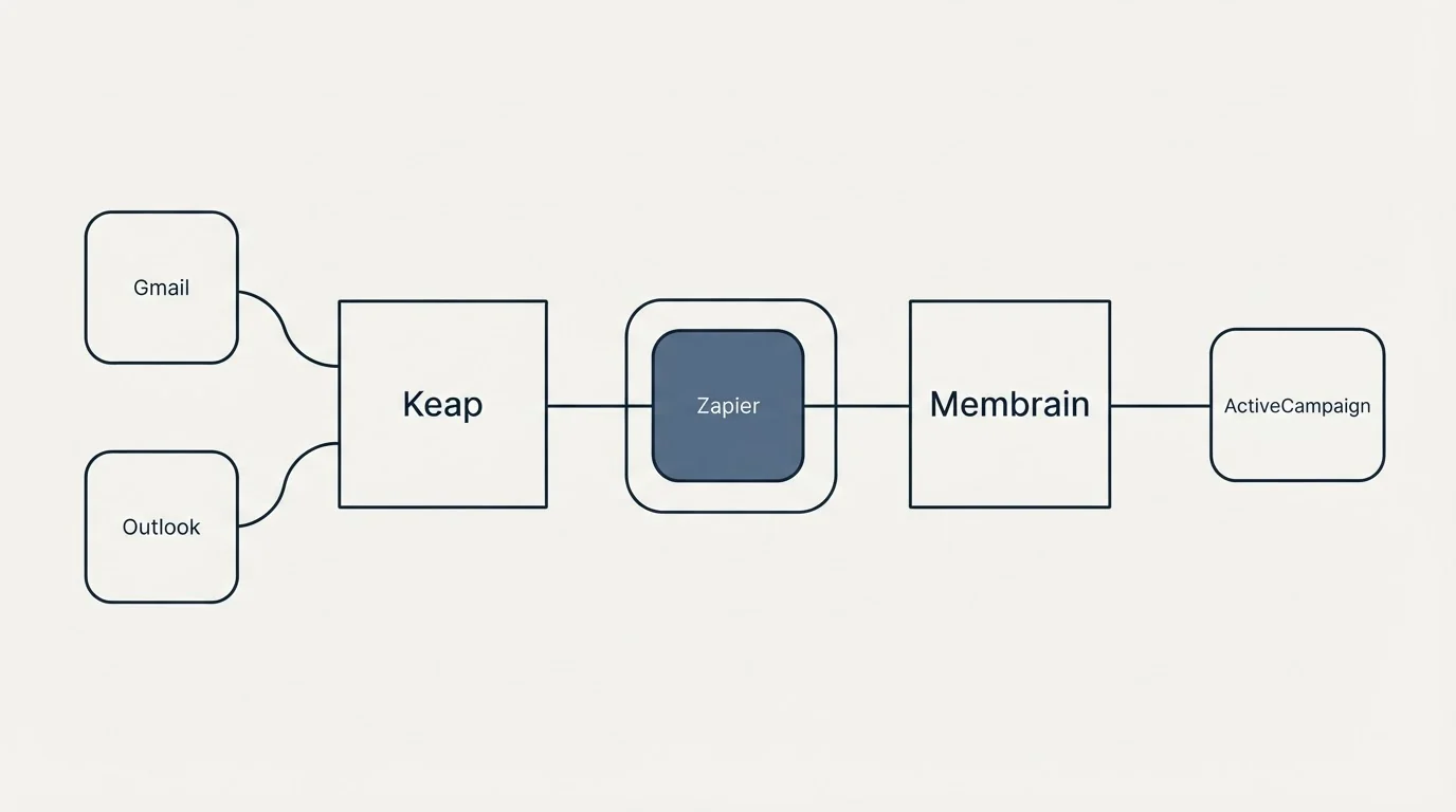 Integration schematic: Integration Ecosystem (Keap, Membrain, Zapier, Gmail)